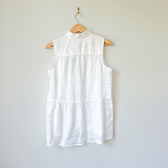 J. Jill Linen Button Front Collared Sleeveless Shirt Blouse White SP - Picture 2 of 6